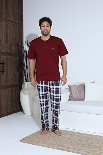 CALİA Men's Summer Short Sleeve Combed Cotton Single Jersey Pajamas Set