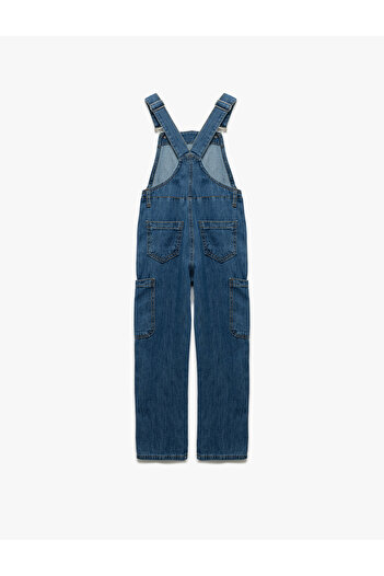Koton Cotton Square Collar Adjustable Strap Long Denim Salopet Jumpsuit