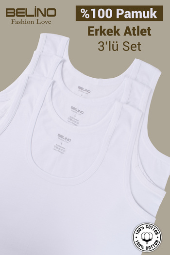 BELİNOPLUS White Color 3 Pack Ultra Soft Combed Cotton Men's Undershirt