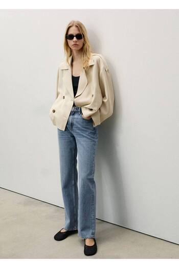 MANGO Woman Matilda Straight Cut Mid Waist Jean Trousers