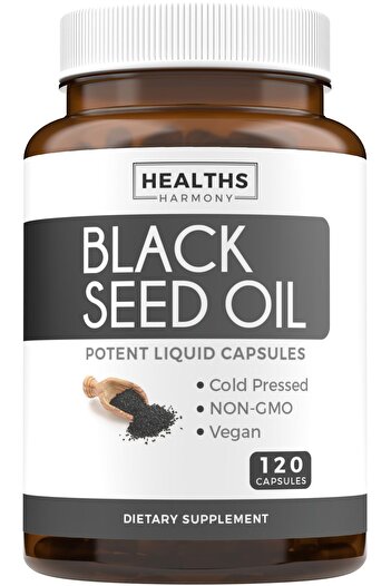 Healths Harmony Black Seed Oil - 120 Softgels, 500mg, Non-GMO, Vegan, Cold-Pressed Nigella Sativa with Vitamin E