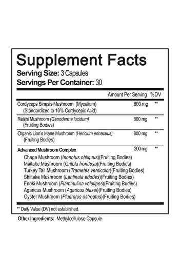 Nutriflair Mushroom Supplement 2600mg, 90 Caps - 10 Blend for Brain & Energy