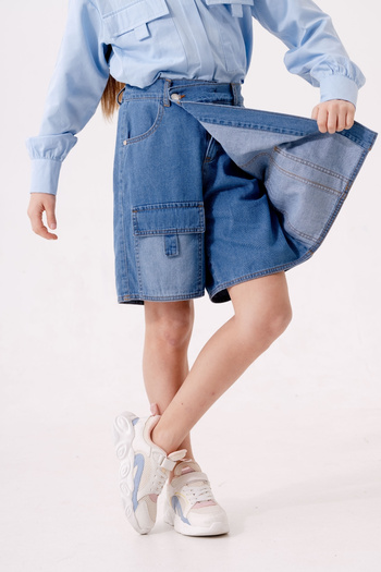 GİYİCEM TEKSTİL Fusta scurtă din denim cu dungi pentru fete 2875