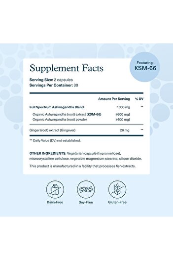 Youtheory Ashwagandha - 1,000 mg - Stress & Cortisol Support - Gluten, Dairy, Soy Free - 60 Veg Capsules