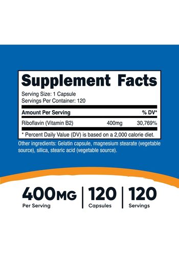 Nutricost Vitamin B2 (Riboflavin) 400mg, 120 Capsules - Gluten Free, Non-GMO