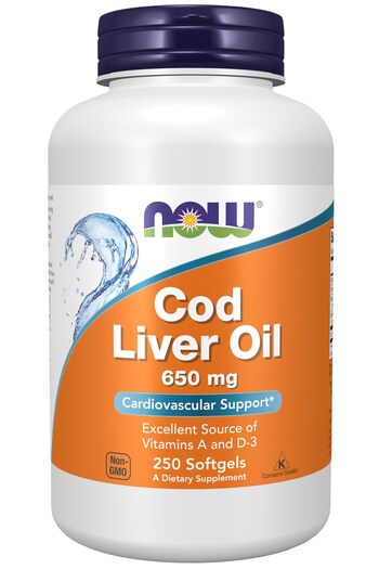 Now Foods Supplements, Cod Liver Oil 650 mg, Excellent Source of Vitamins A and D-3, 250 Softgels