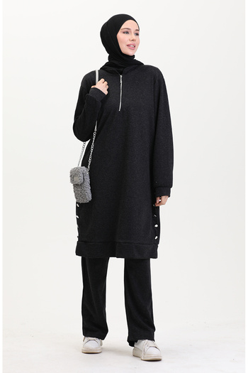 sefamerve Ecrin Fabric Tunic and Pantalon 0554-02 Anthracite Double Set