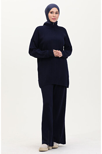 sefamerve Knitwear Suit with Zippered Legs 11030-03 Navy Blue