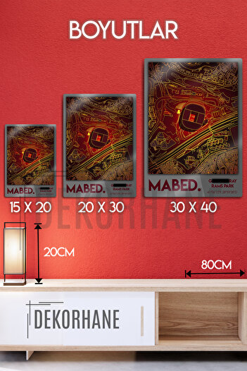DekorHane Metal 3D Baskı - Mabed Stadyum Kordinatlı, Sarı Kırmızı Taraftar Tablosu