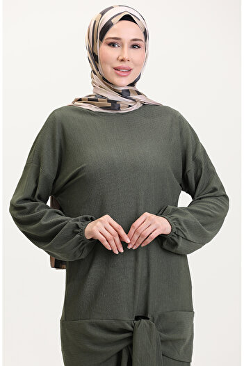 sefamerve Önden Bağlamalı Tunik Pantolon İkili Takım 7680-05 Haki