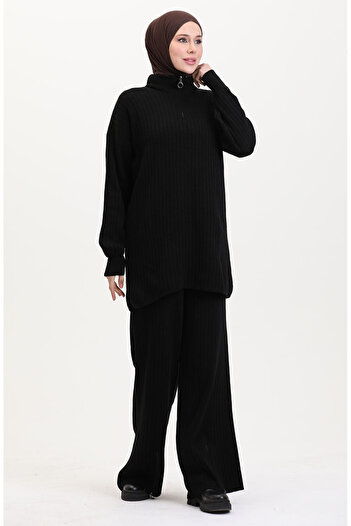 sefamerve Knitwear Suit with Zippered Legs 11030-04 Black
