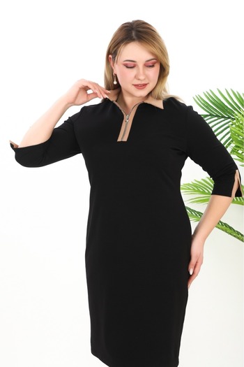 etselements Beige Collar and Sleeve Detailed Zippered Sports Dress 154