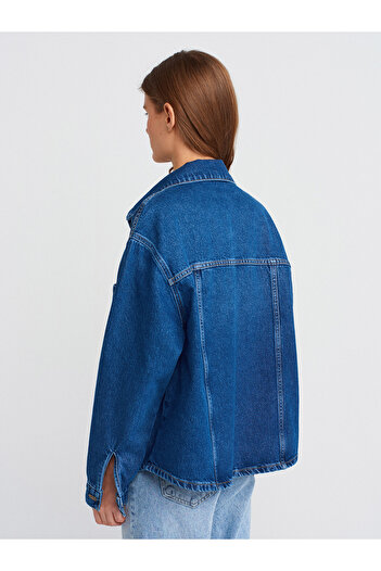 Dilvin 50749 Cămașă oversize din denim Albastru - Secțiune frontală cu cusături