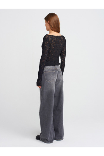 Dilvin 71789 Oversize Denim Trousers-Anthracite