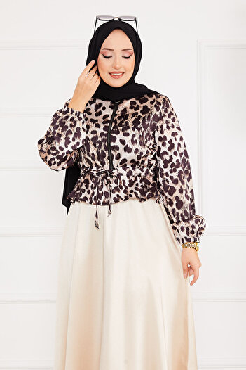 EBRUTESETTÜR Leopard Patterned Hijab Satin Suit