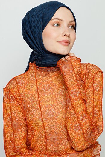 VALORSCARF Valor bloom desen ipek jakar şal gece mavisi