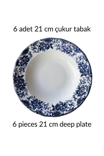 porselenden Set de farfurii de cină din porțelan premium, albastru vintage, pentru 6 persoane, 21 cm
