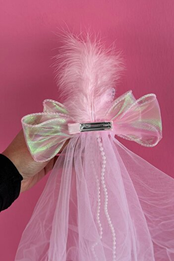 TAKIŞTIR Pink Color Butterfly Figured Veil Detailed Side Buckle
