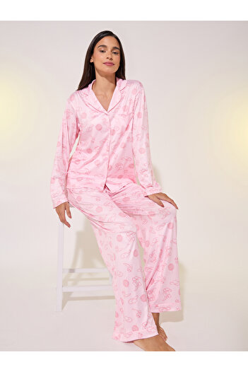Take Two By Styli Allover Printed Shirt and Straight Leg Pants Pajama Sets