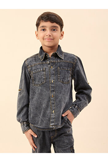 Stylo Bug By Styli Washed Finish Long Sleeve Shirt with Pocket Detail