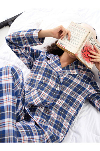 Sassafras By Styli Cotton Checked Lounge Shirt and Pants Set