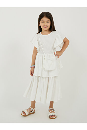 Styli Pleated Frill Sleeve Tiered Dress with Bag