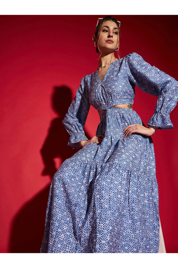 Sassafras By Styli Cut Out Detail All Over Print A-Line Maxi Dress