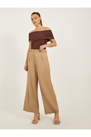 Styli Mid Rise Tapered Fit Wide Leg Pants