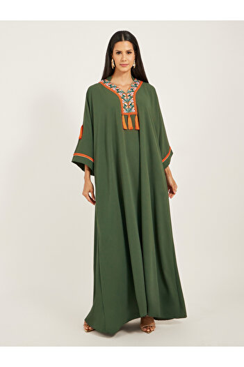 Maxim Creation By Styli Embroidered V-Neck Tasseled A-Line Kaftan