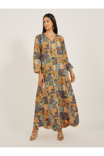 Maxim Creation By Styli Abstract Print V-Neck A-Line Jalabiya