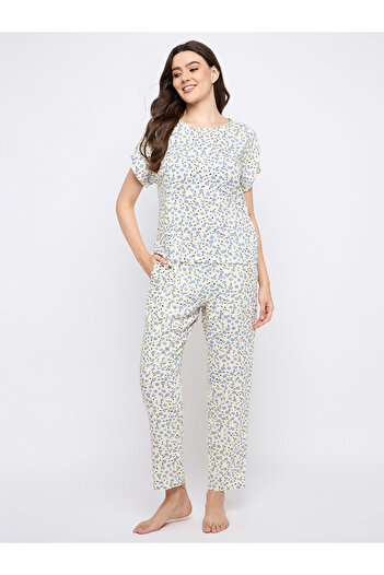 Clovia By Styli Printed Round Neck Top and Pyjama Set