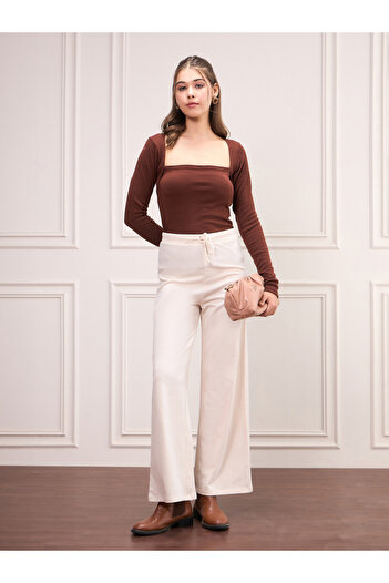 Sassafras By Styli Terry Mid Rise Wide Leg Drawstring Pants