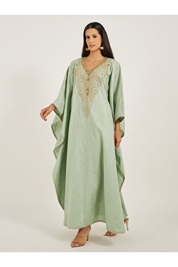 Maxim Creation By Styli Embroidered Kimono Sleeve Round Neck Jalabiya