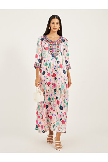 Maxim Creation By Styli Printed Stain Embroidered A-Line Kaftan