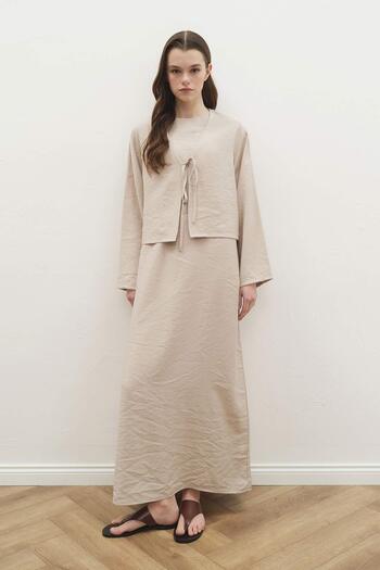 Hooopstore Φόρεμα Μπεζ Σετ Lora Cardigan
