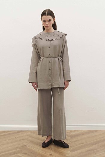 Hooopstore Baby Collar Mink Shirt with Embroidery Detail