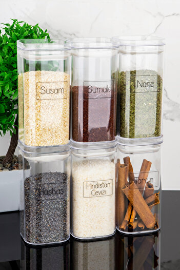 Dolkin Home Set of 6 Transparent Spice Labels 300 ml Vacuum Leakproof Lid Mica Spice Jars