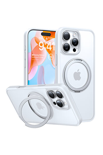 TORRAS 360° Rotatable MagSafe Case for iPhone 16 Pro Max: Stand, Ring Holder, Military-Grade, White