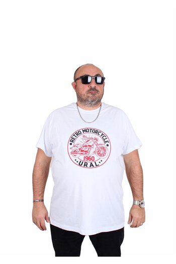 MocGrande Ανδρικό μπλουζάκι με λαιμόκοψη σε μεγάλο μέγεθος μοτοσικλέτας 25171 ΛΕΥΚΟ