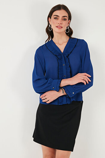Lela Standard Fit V-Neck Ruffle Long Sleeve Shirt Shirt 611Go00341