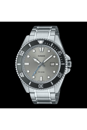 Casio كاسيو ساعة بسوار من الستانلس ستيل مقاس واحد، Mdv107d، تناظري، بمينا أسود، للرجال