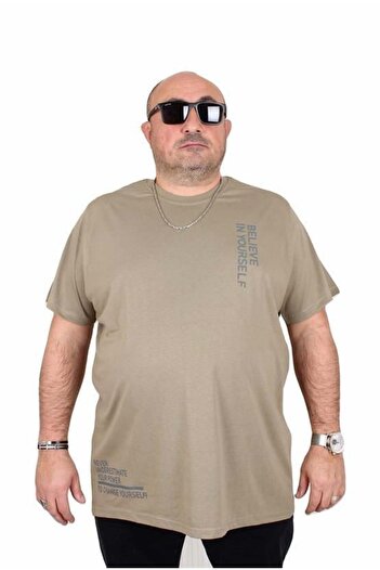 Starbattal Men's Big Size Crew Neck T-Shirt Believe 25157 Khaki