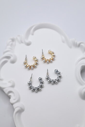 DEMOKAN Women's Earrings Grain Half Hoop Pearl 2cm Earrings