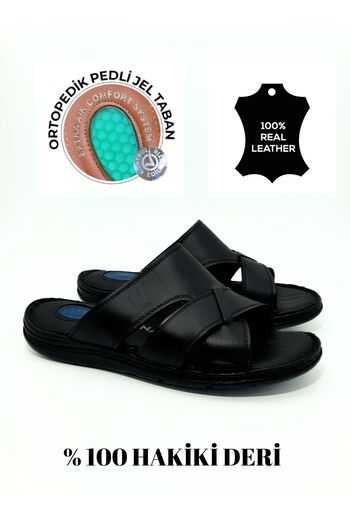 ZSHOES Ανδρικές παντόφλες με σόλα ορθοπεδικής τζελ από 100% γνήσιο δέρμα