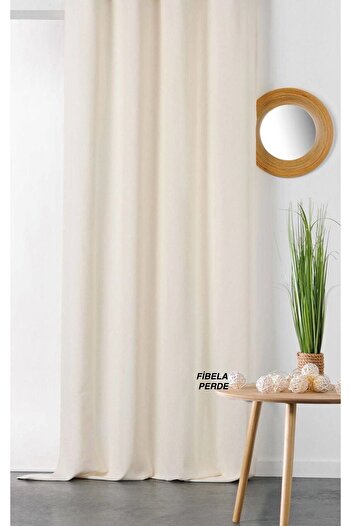 FİBELA PERDE First Quality Cream Color Plain Satin Sunshield Fund Curtain (Without Fold) Fibela Curtain