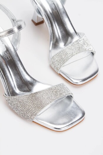 elvinshoes Irene Kadıngümüş Taş Tek Bant Taş Işlemeli Abiye Ayakkabı