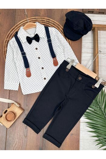 Bolly Baby Deluxe Baby Boy Suit 5 Piece Set with Hat, Suspender, Bow Tie Shirt and Lycra Gabardine Trousers