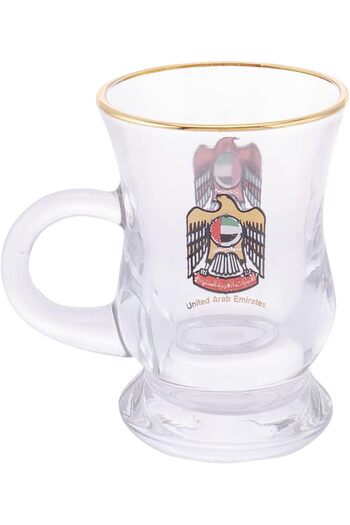 AKDC Glass Tea Cup 6Pcs L(6CM) XW(6CM) XH(8CM) Clear with UAE branding
