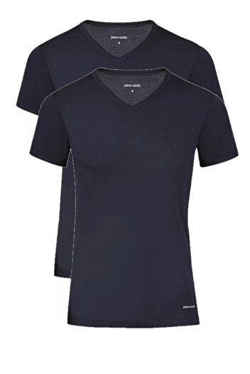 Pierre Cardin 442 Ανδρικό μπλουζάκι Navy Blue Rib με κοντό μανίκι V λαιμόκοψη 2 τεμαχίων