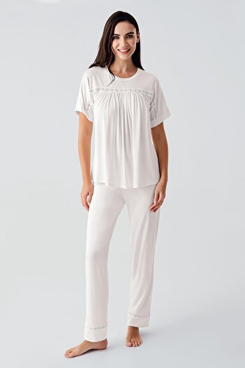 Artış Lace Short Sleeve Flexible Viscose Pajama Suit